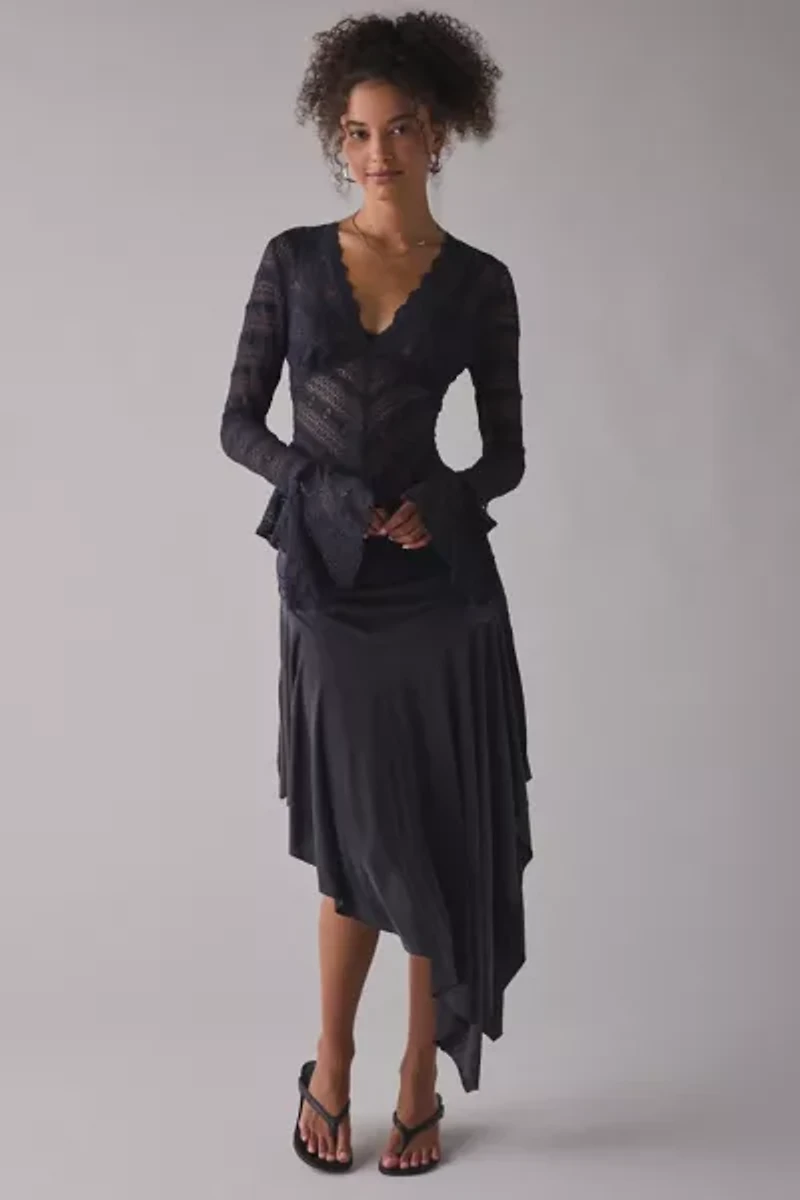 Kimchi Blue Irene Sheer Lace Ruffle Bell Sleeve Top