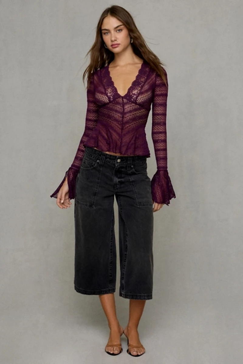 Kimchi Blue Irene Sheer Lace Ruffle Bell Sleeve Top
