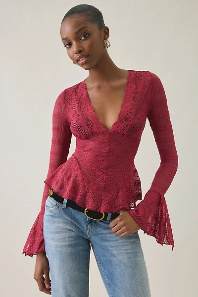 Kimchi Blue Irene Sheer Lace Ruffle Bell Sleeve Top