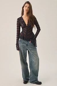 Kimchi Blue Irene Sheer Lace Ruffle Bell Sleeve Top
