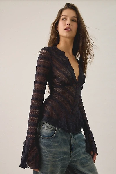 Kimchi Blue Irene Sheer Lace Ruffle Bell Sleeve Top