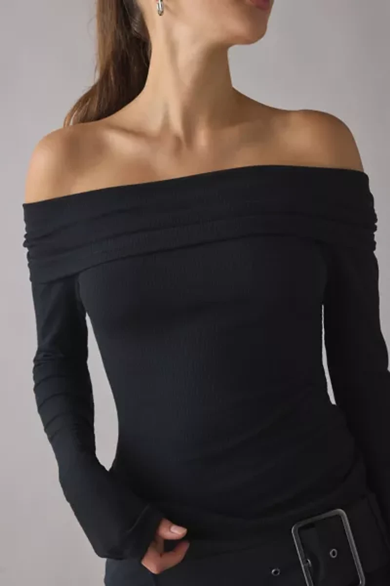 Kimchi Blue Lily Ruched Foldover Off-The-Shoulder Knit Top