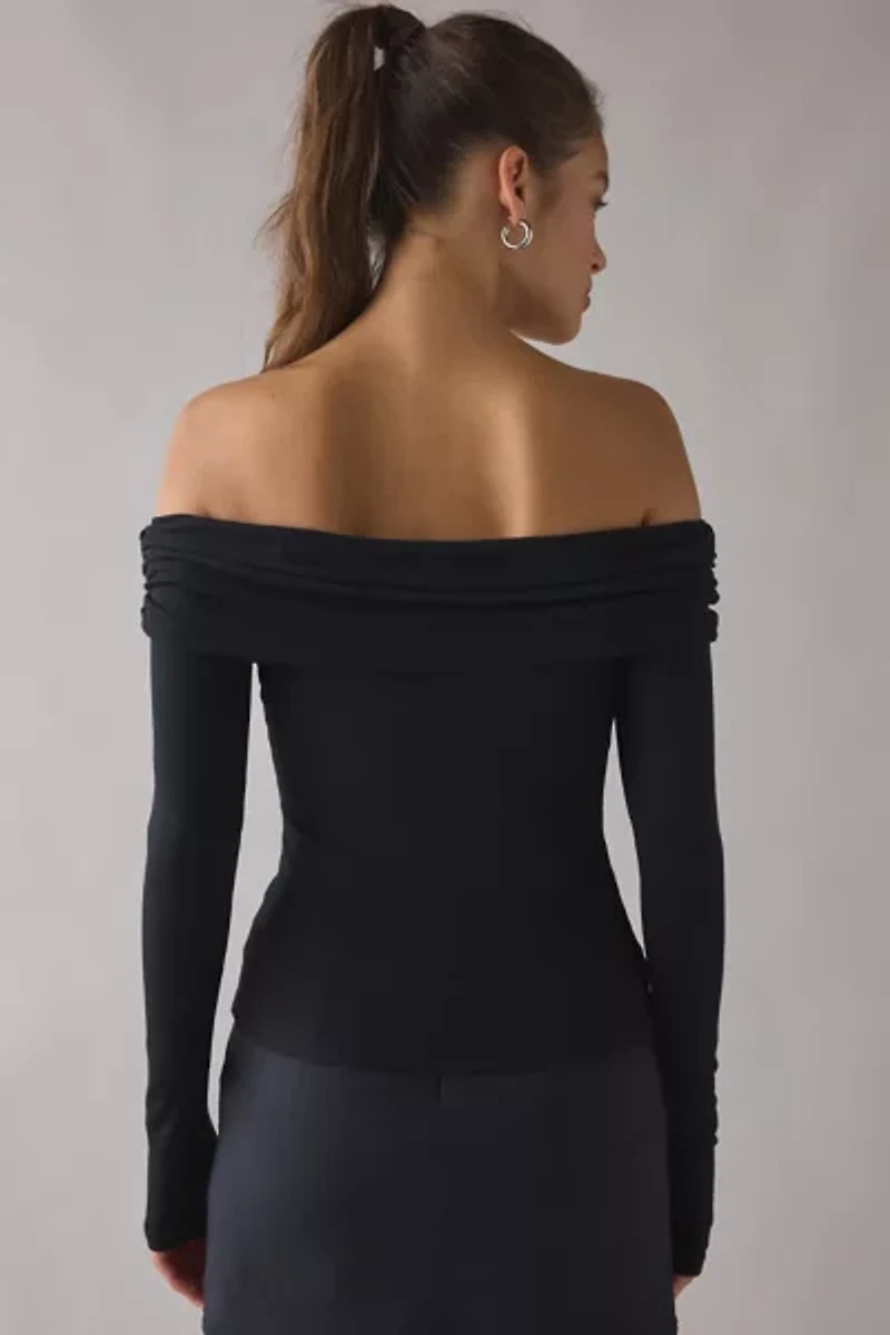 Kimchi Blue Lily Ruched Foldover Off-The-Shoulder Knit Top