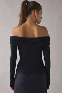 Kimchi Blue Lily Ruched Foldover Off-The-Shoulder Knit Top