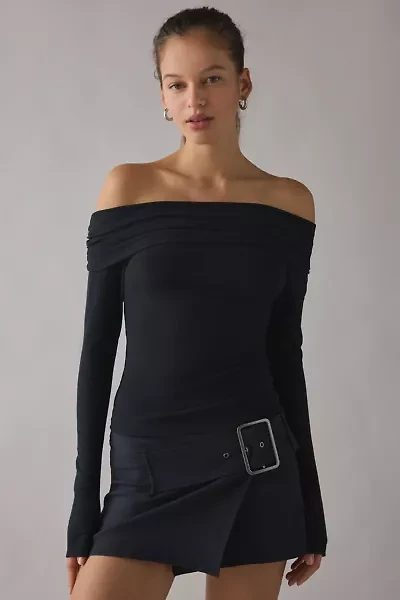 Kimchi Blue Lily Ruched Foldover Off-The-Shoulder Knit Top