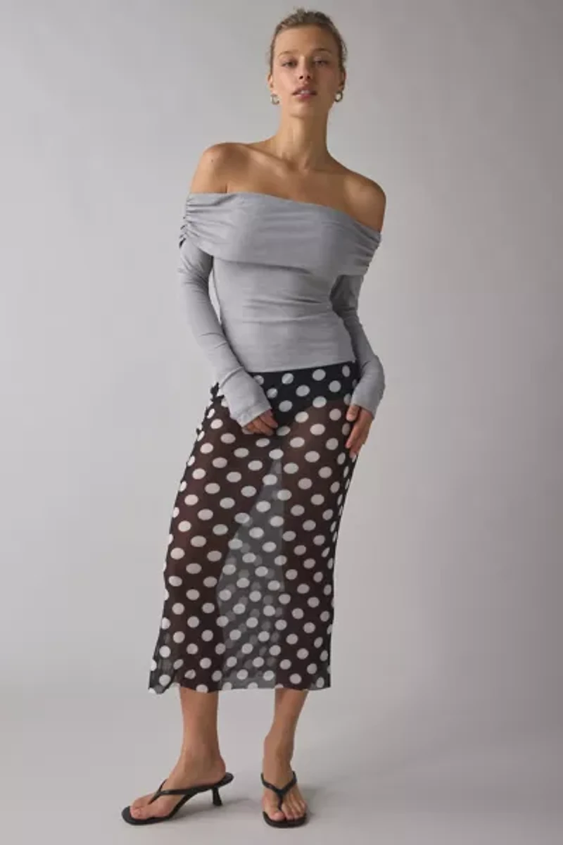 Kimchi Blue Lily Ruched Foldover Off-The-Shoulder Knit Top