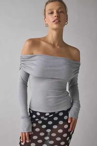 Kimchi Blue Lily Ruched Foldover Off-The-Shoulder Knit Top