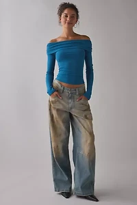 Kimchi Blue Lily Ruched Foldover Off-The-Shoulder Knit Top