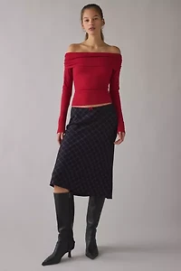 Kimchi Blue Lily Ruched Foldover Off-The-Shoulder Knit Top