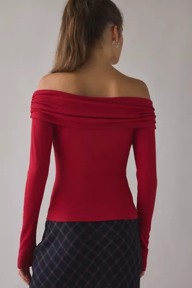 Kimchi Blue Lily Ruched Foldover Off-The-Shoulder Knit Top