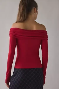Kimchi Blue Lily Ruched Foldover Off-The-Shoulder Knit Top