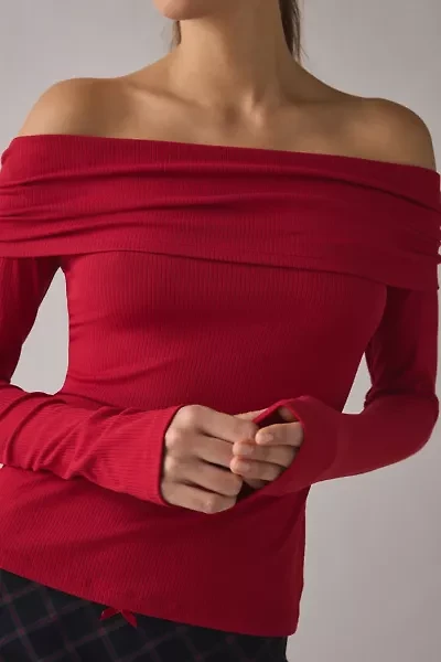 Kimchi Blue Lily Ruched Foldover Off-The-Shoulder Knit Top