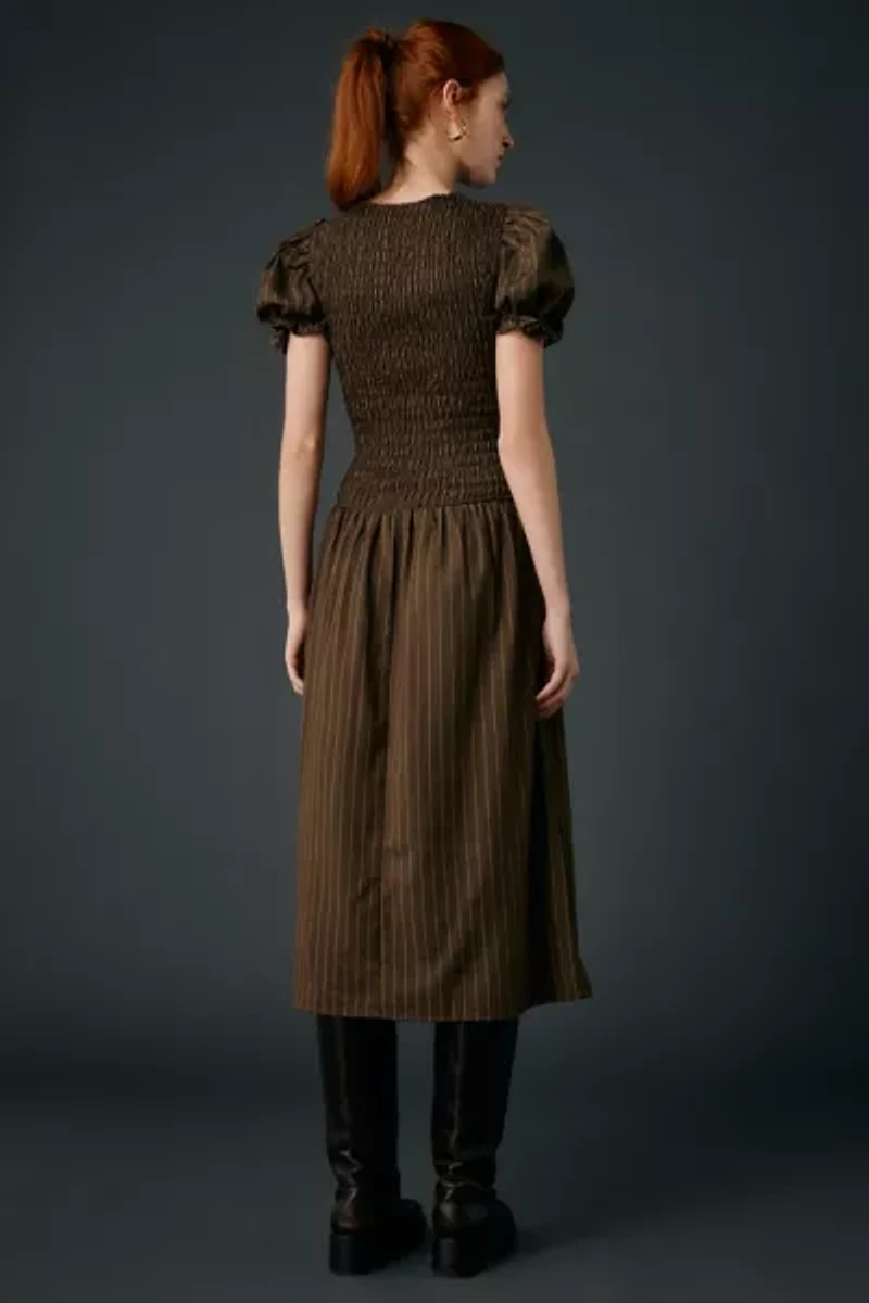 Daisy Street Brulee Drop Waist Smocked Puff Sleeve Midi Dress