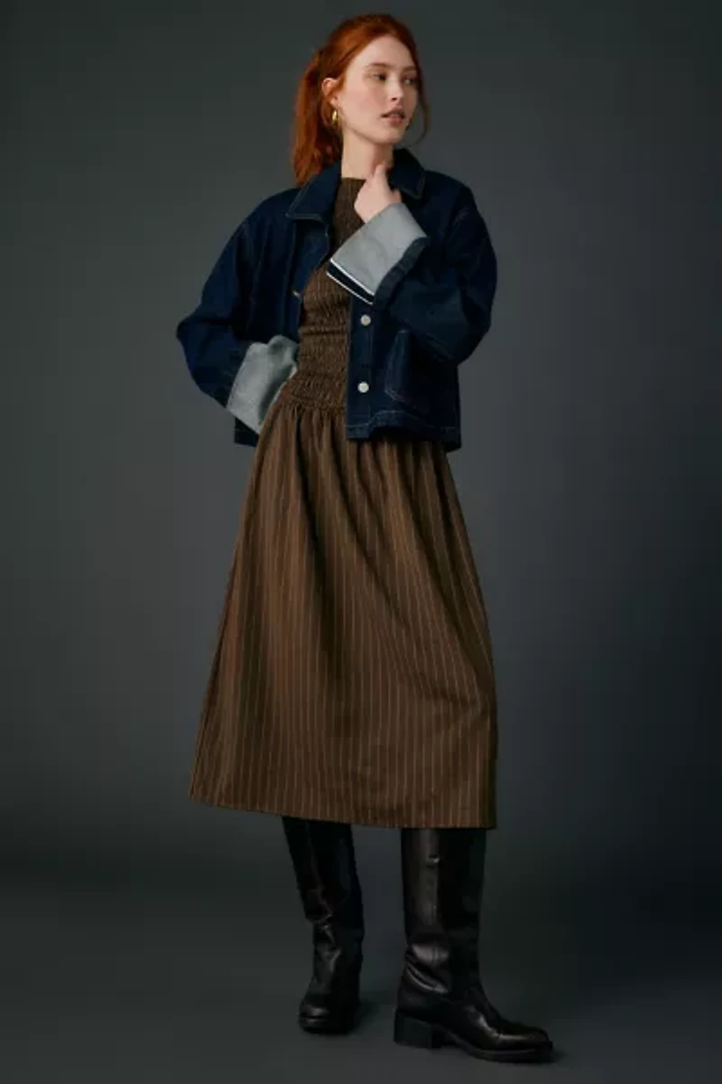 Daisy Street Brulee Drop Waist Smocked Puff Sleeve Midi Dress