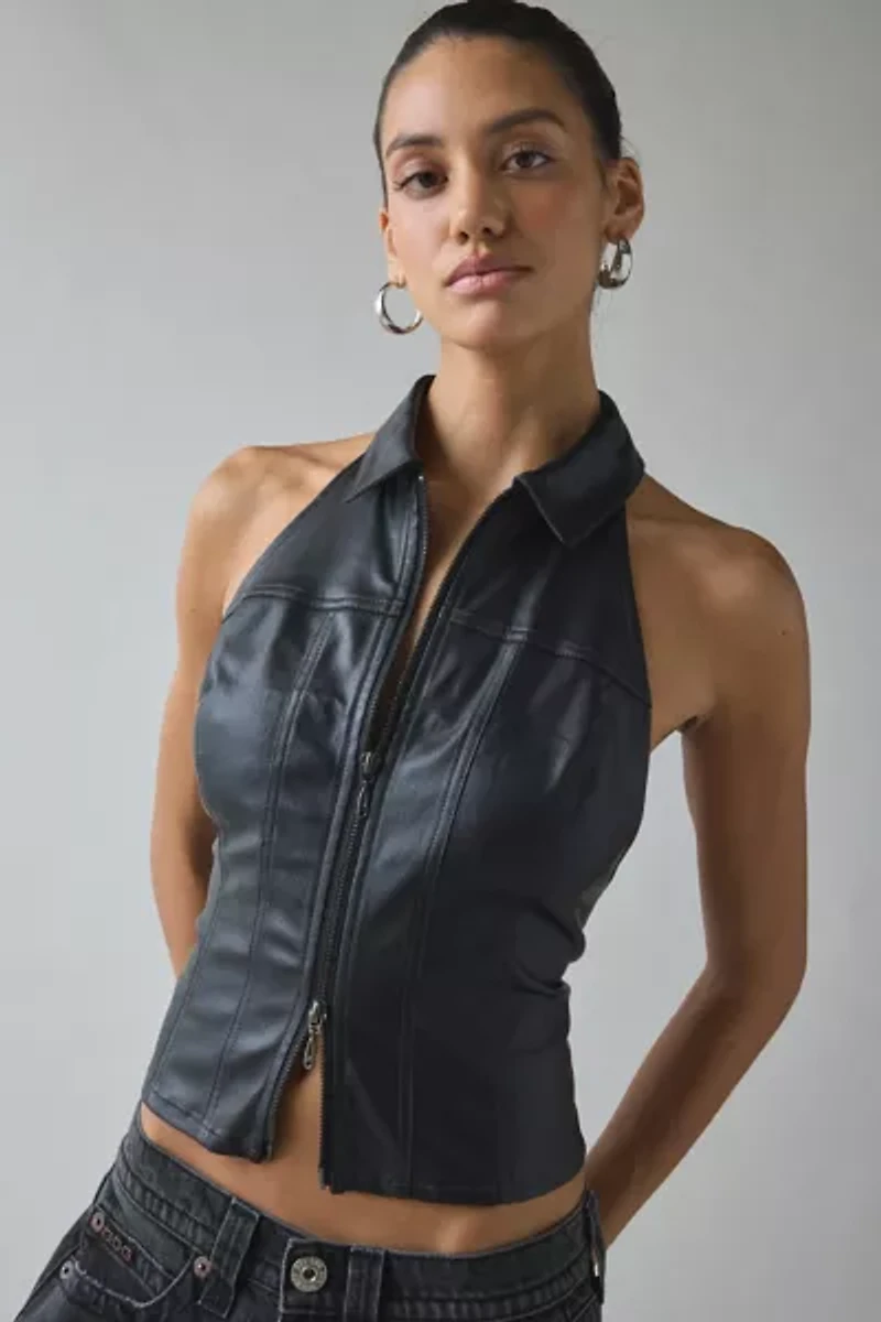 UO Julia Coated Open-Back Cropped Vest Top