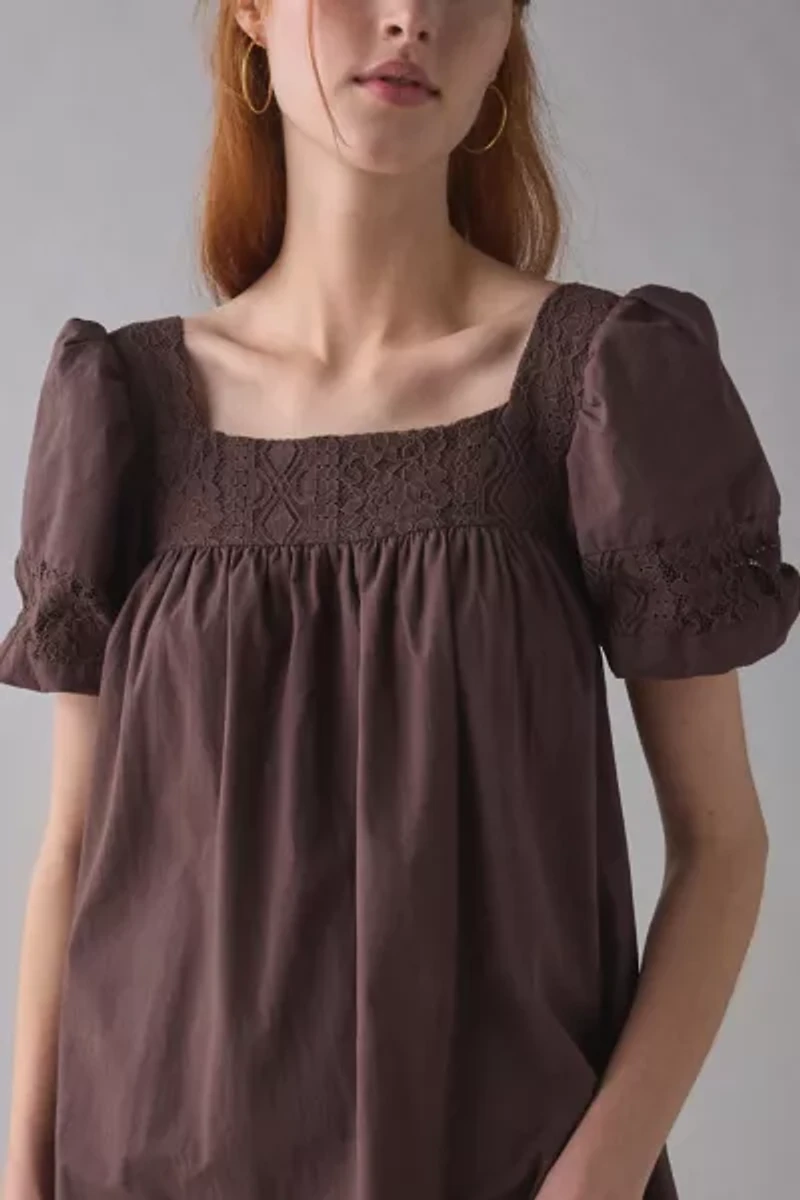 Daisy Street Juno Lace Trim Puff Sleeve Maxi Dress