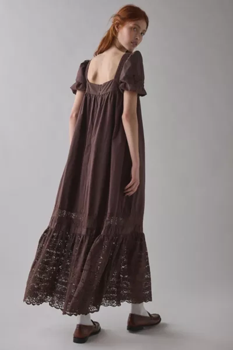 Daisy Street Juno Lace Trim Puff Sleeve Maxi Dress