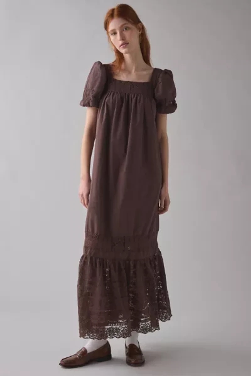 Daisy Street Juno Lace Trim Puff Sleeve Maxi Dress