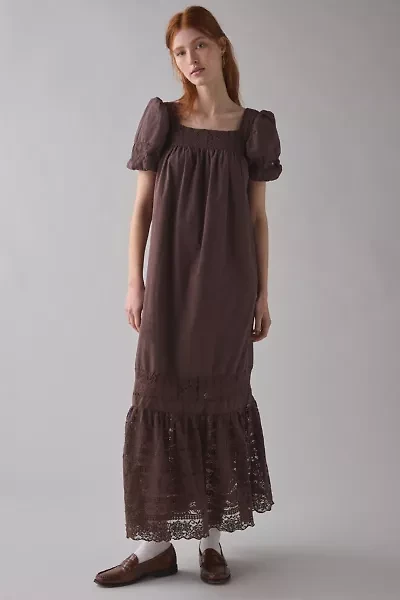 Daisy Street Juno Lace Trim Puff Sleeve Maxi Dress