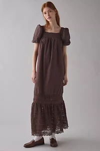 Daisy Street Juno Lace Trim Puff Sleeve Maxi Dress