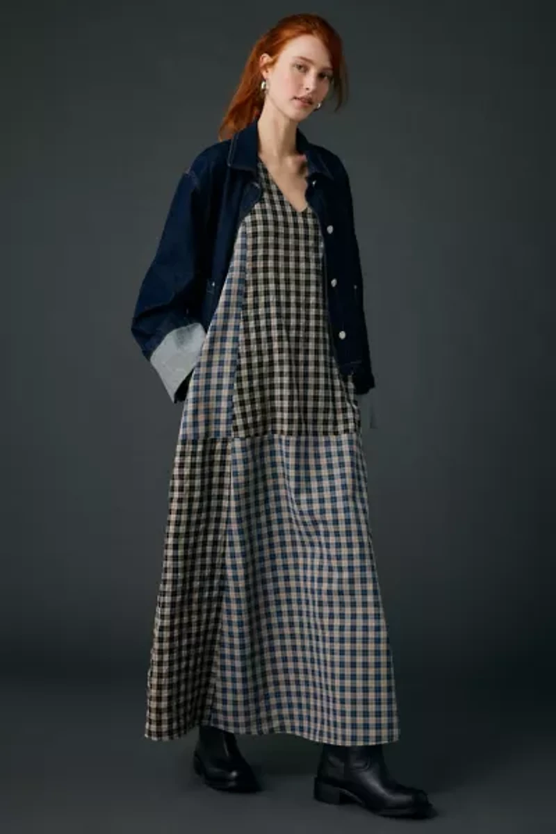 Daisy Street Poem Patchwork Plaid Maxi Dress