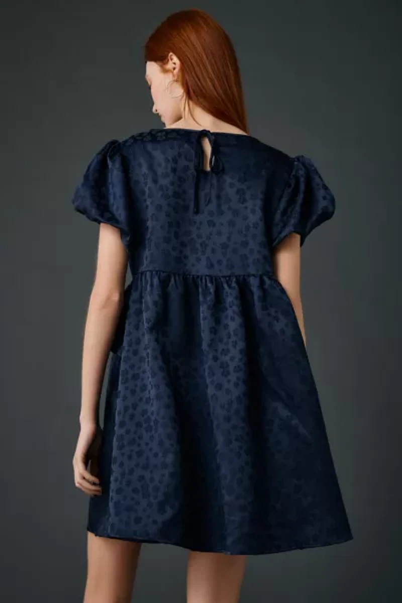 Daisy Street Tilda Floral Jacquard Satin Babydoll Mini Dress