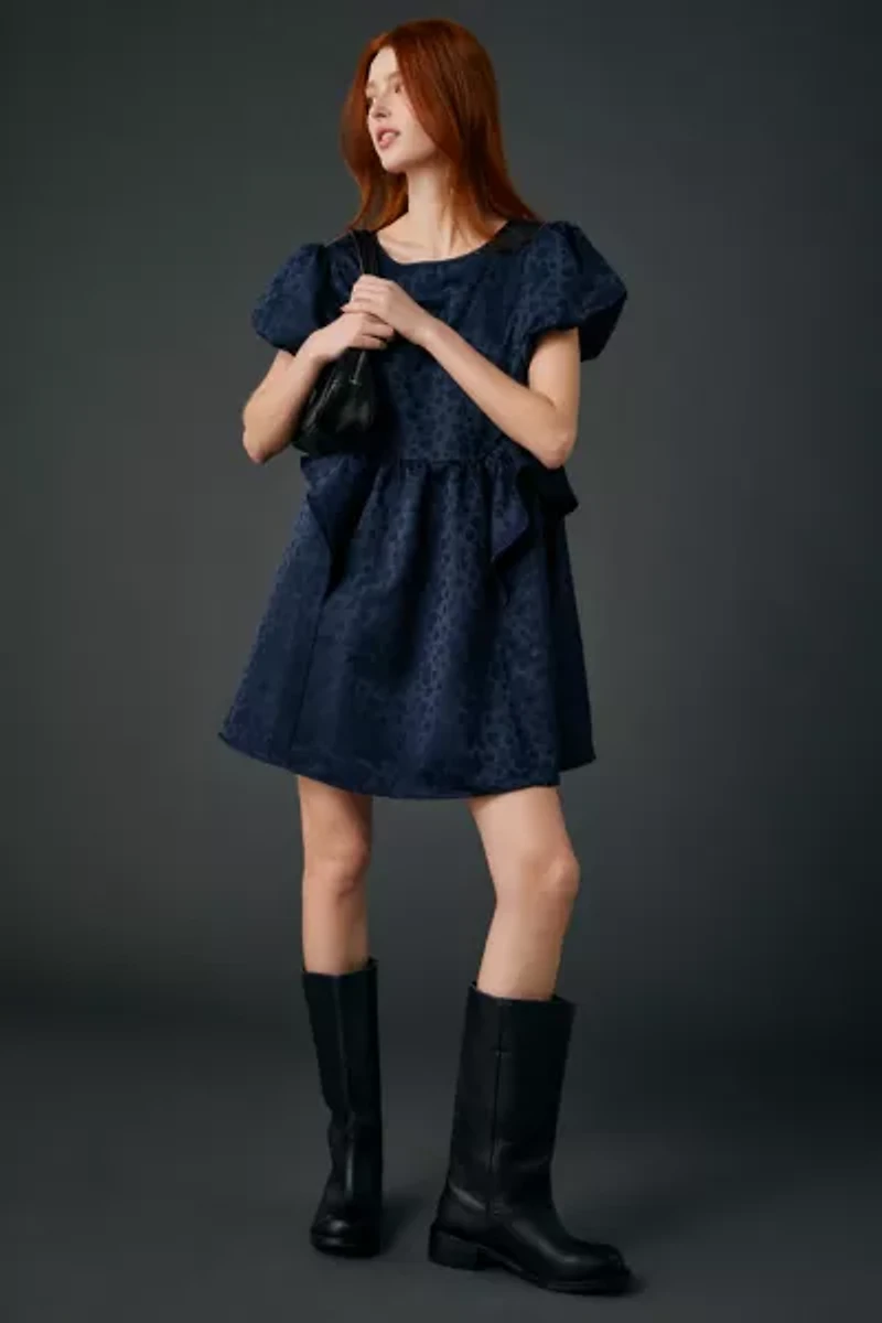 Daisy Street Tilda Floral Jacquard Satin Babydoll Mini Dress