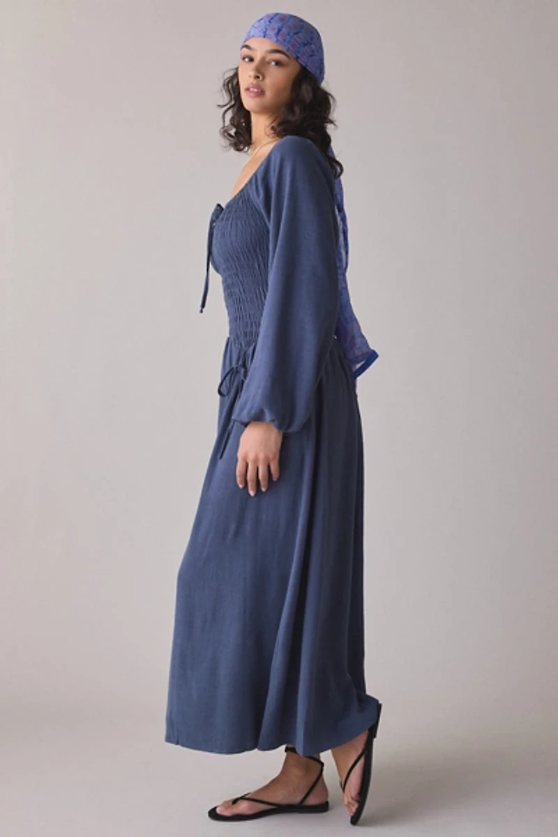 Daisy Street Midnight Smocked Long Sleeve Maxi Dress
