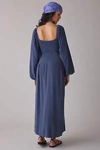Daisy Street Midnight Smocked Long Sleeve Maxi Dress