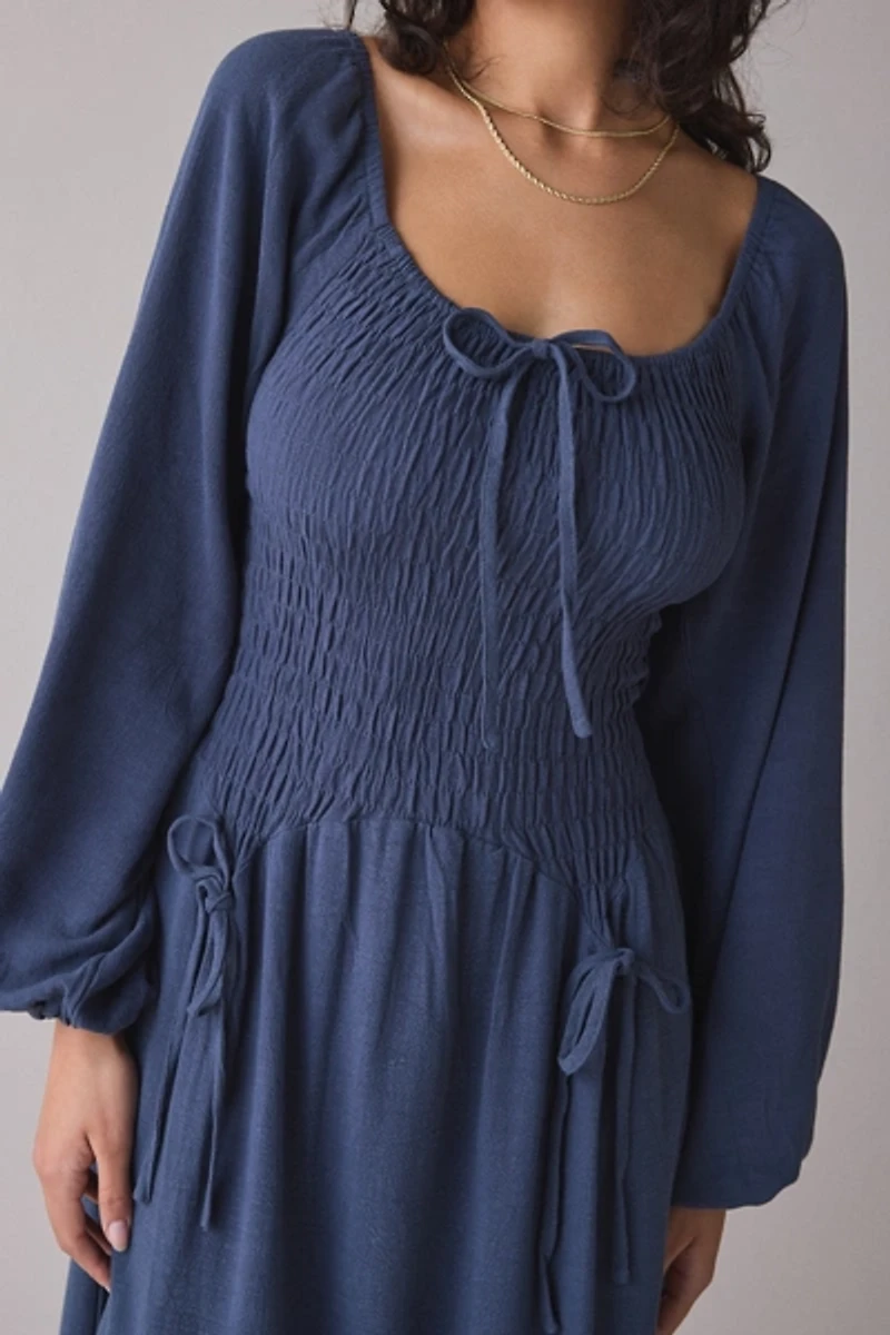 Daisy Street Midnight Smocked Long Sleeve Maxi Dress