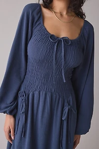 Daisy Street Midnight Smocked Long Sleeve Maxi Dress