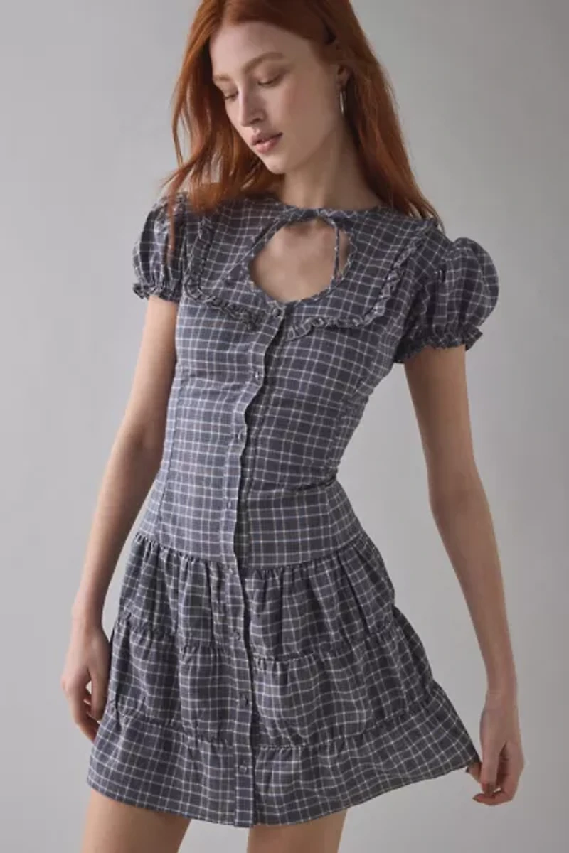 Daisy Street Angel Drop Waist Button-Front Plaid Mini Dress