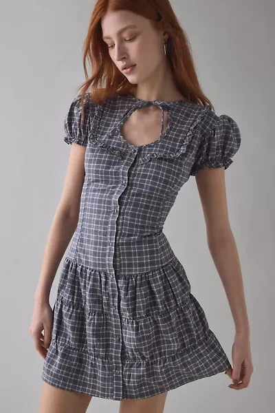 Daisy Street Angel Drop Waist Button-Front Plaid Mini Dress