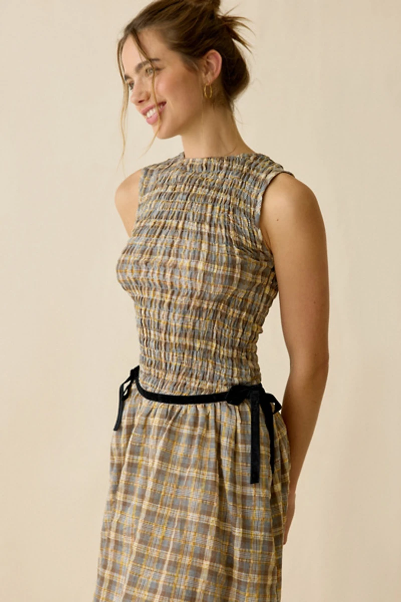 Daisy Street Nola Drop Waist Smocked Midi Dress