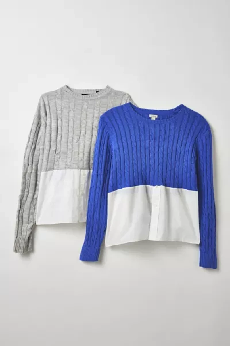 ReMADE By UO Spliced Cable Knit + Button Down Top