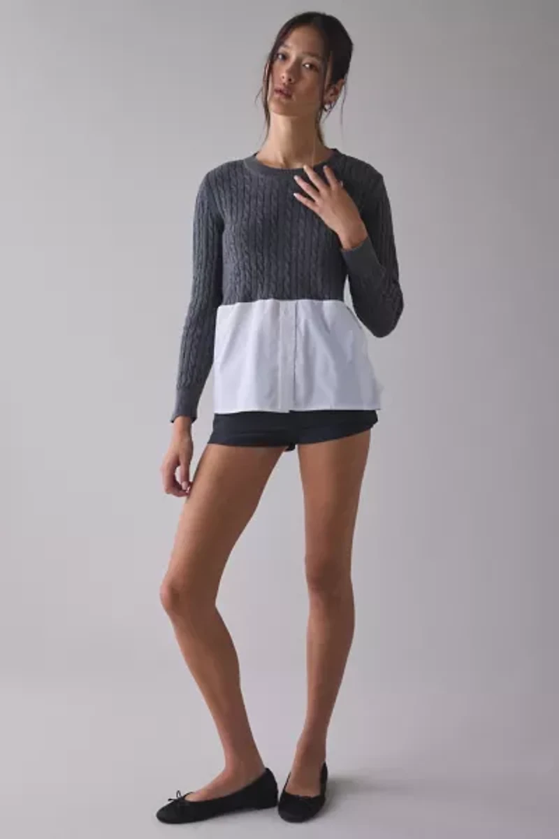 ReMADE By UO Spliced Cable Knit + Button Down Top
