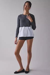 ReMADE By UO Spliced Cable Knit + Button Down Top