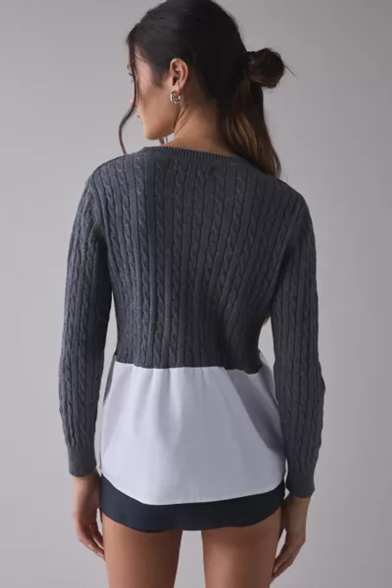 ReMADE By UO Spliced Cable Knit + Button Down Top