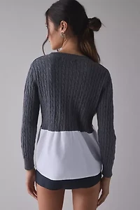 ReMADE By UO Spliced Cable Knit + Button Down Top