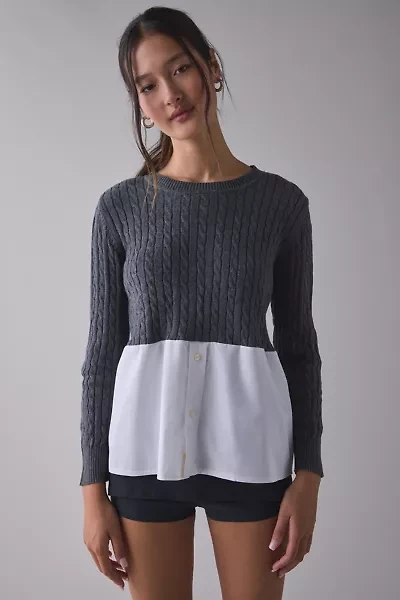 ReMADE By UO Spliced Cable Knit + Button Down Top