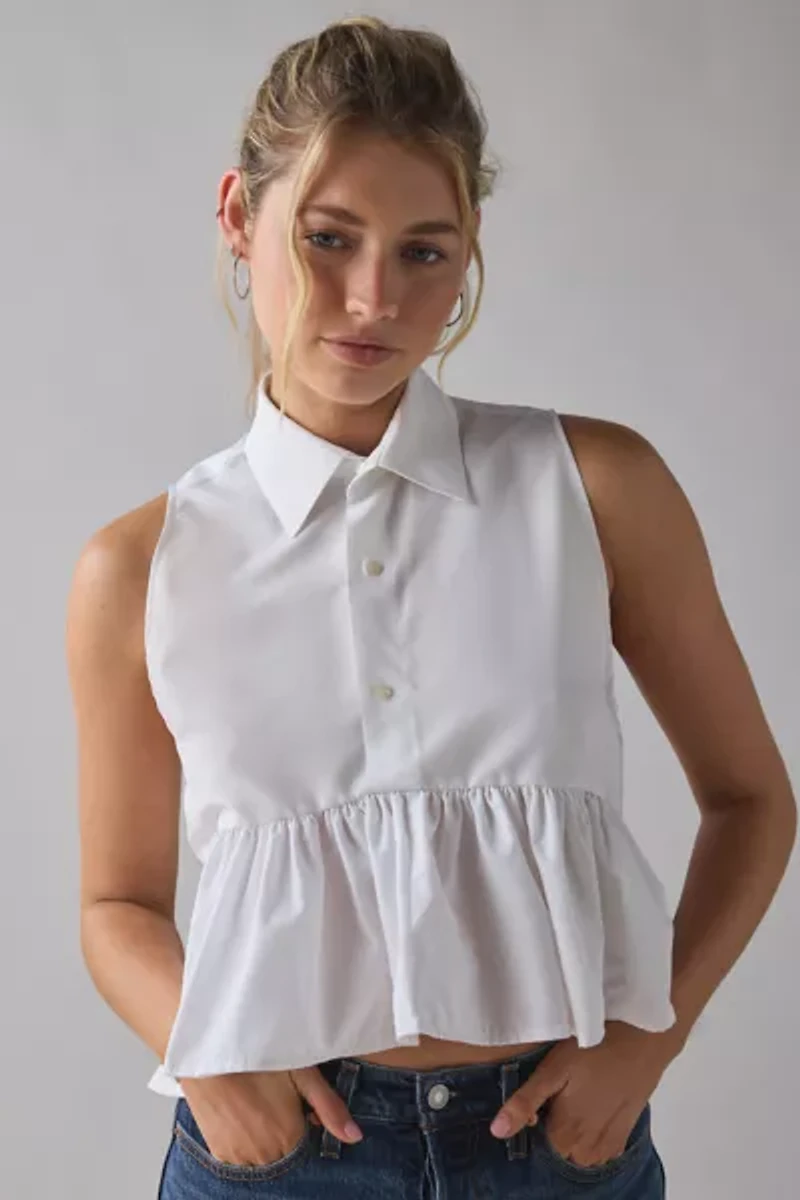 ReMADE By UO Cropped Peplum Button-Down Shirt