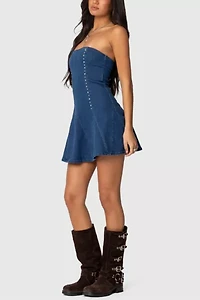Edikted Fara Strapless Denim Mini Dress