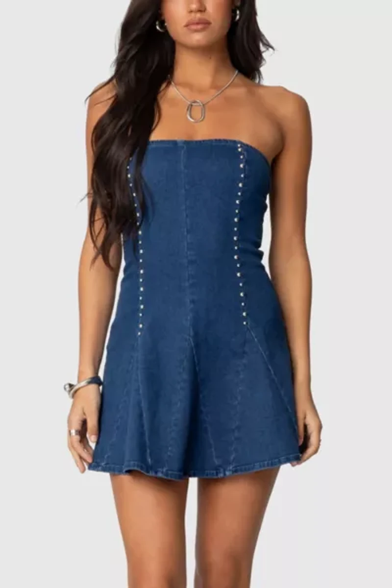 Edikted Fara Strapless Denim Mini Dress