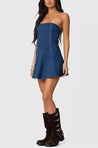Edikted Fara Strapless Denim Mini Dress