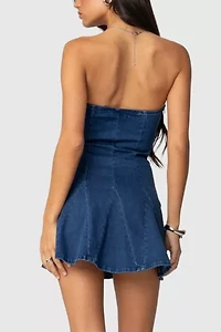Edikted Fara Strapless Denim Mini Dress
