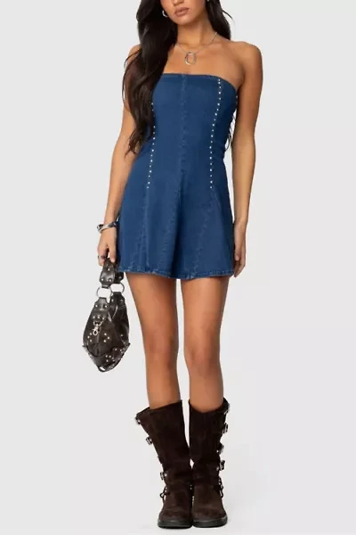 Edikted Fara Strapless Denim Mini Dress