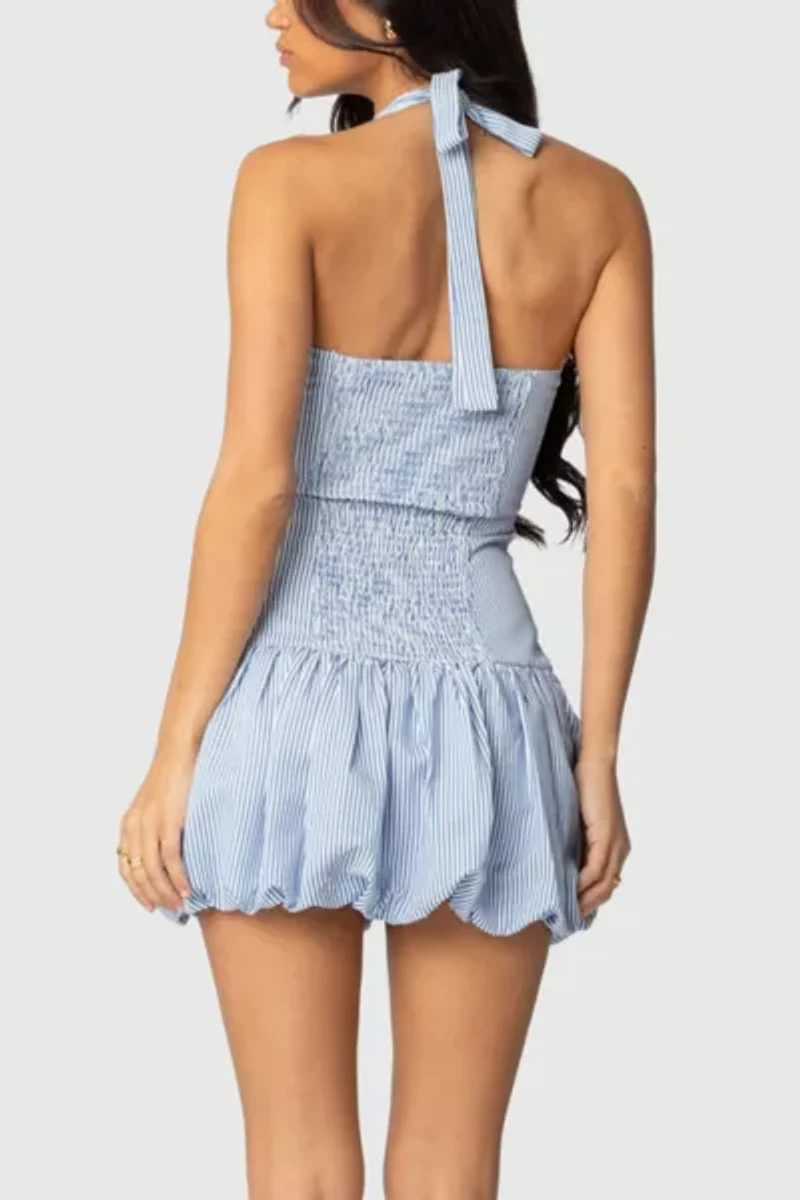 Edikted Pinstripe Bubble Skirt Mini Dress