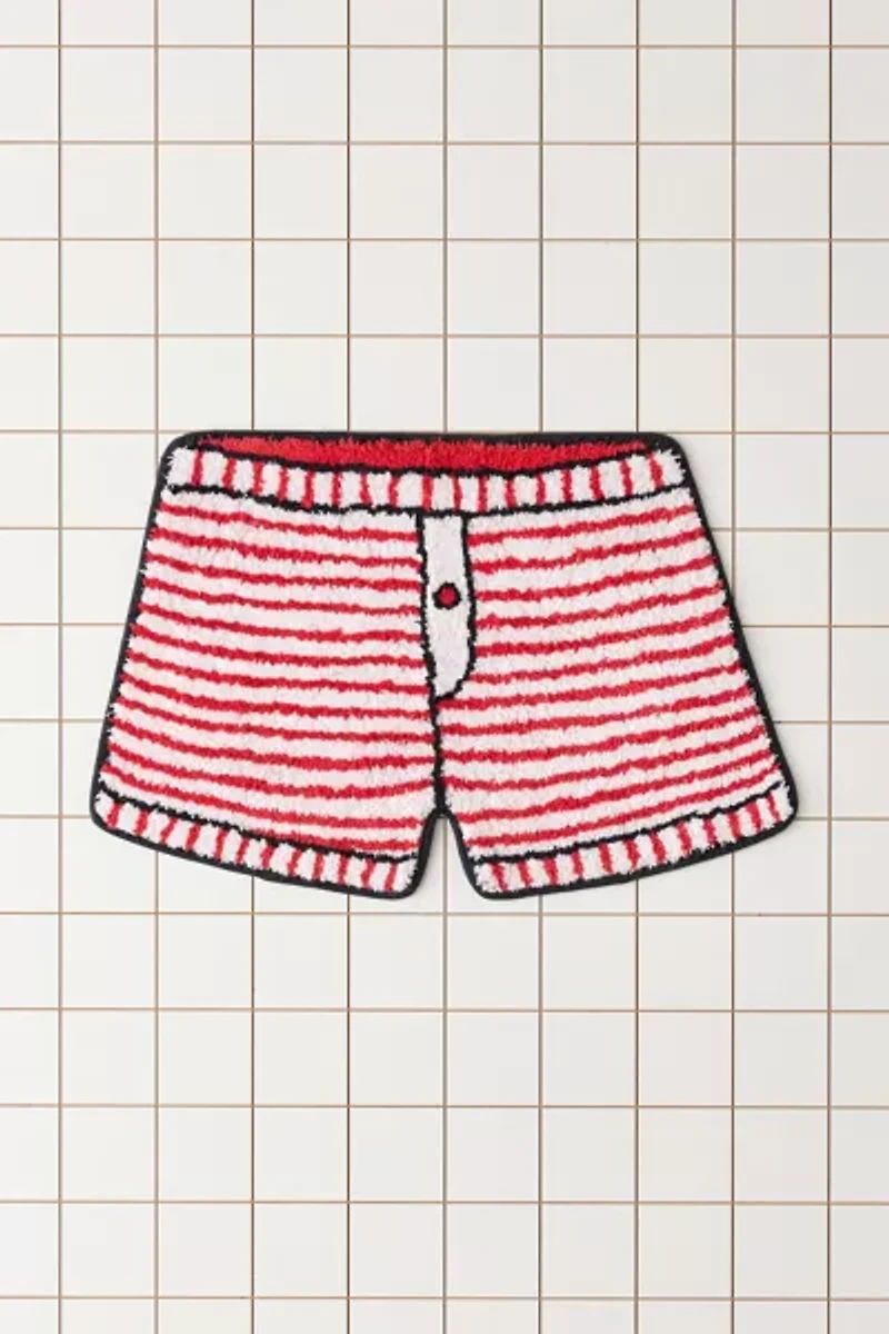 Striped Boxer Short Plush Tufted Bath Mat