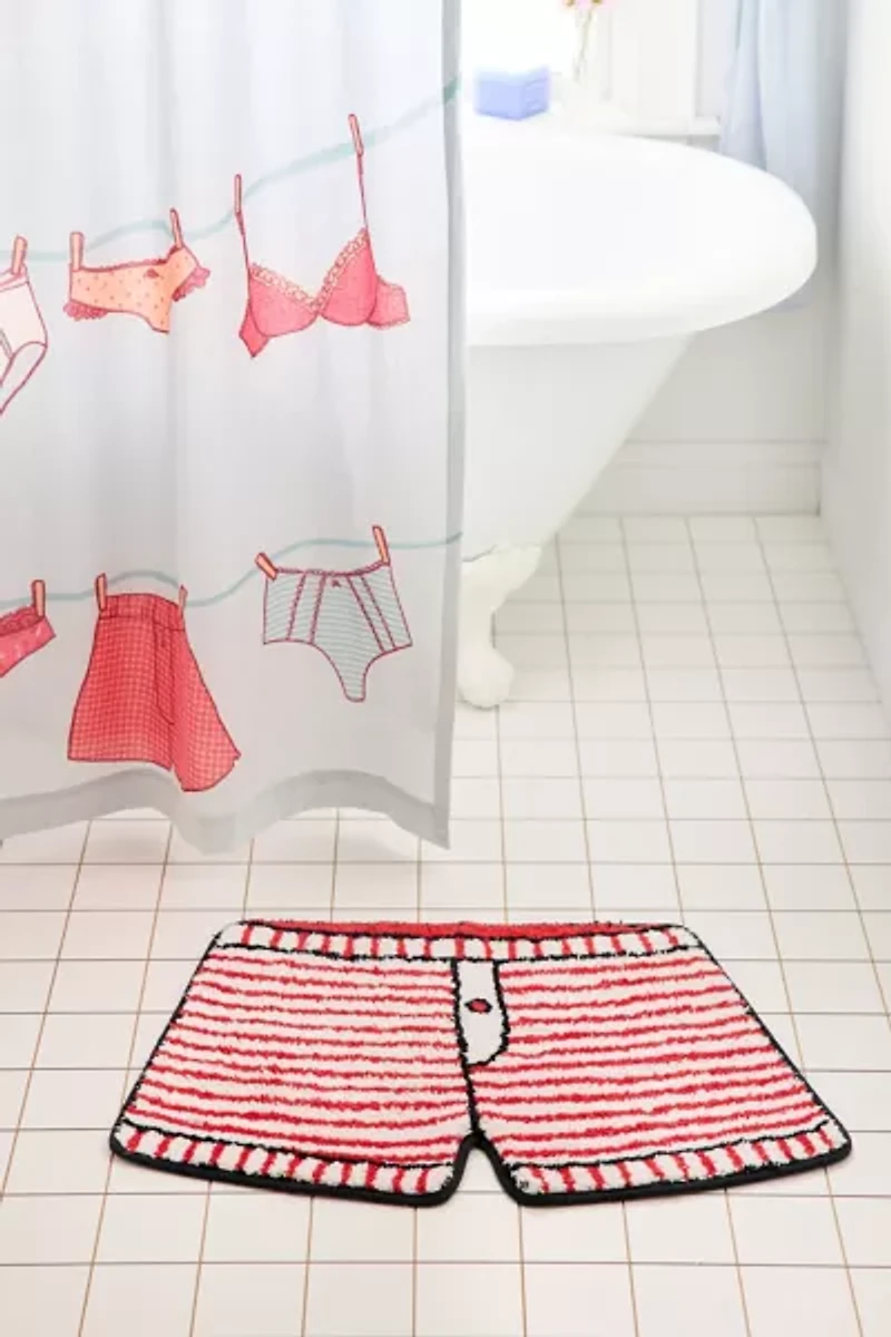 Striped Boxer Short Plush Tufted Bath Mat