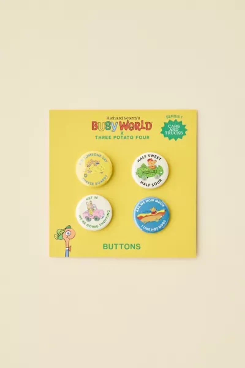 Three Potato Four X Richard Scarry Cars & Trucks #1 Button Pin Set